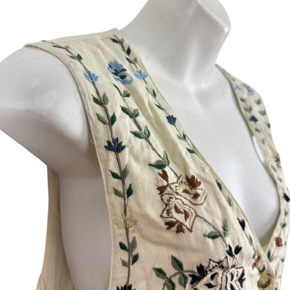 Summit Hill Womens Embroidered Vintage Floral Vest Ivory Womens 90ss sz M - Picture 4 of 16